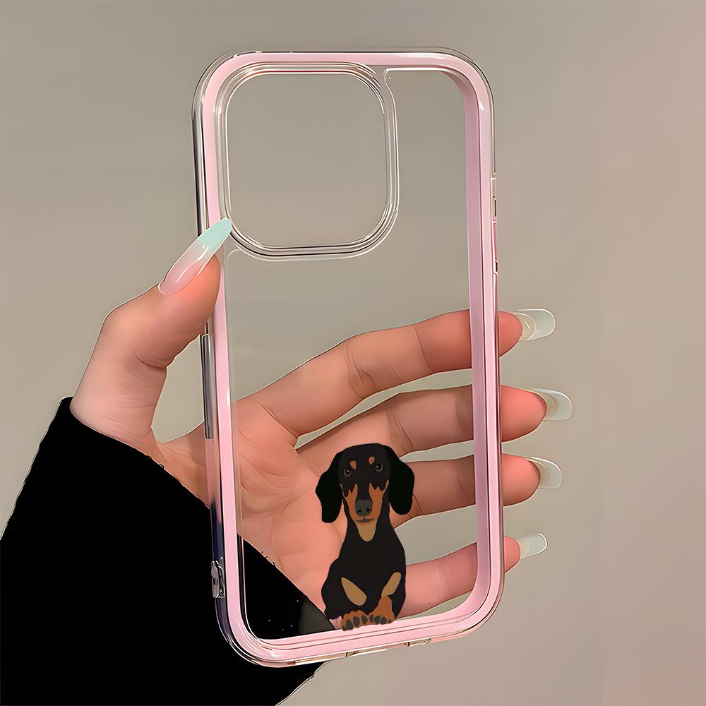Прозрачный чехол для телефона с рисунком таксы Для iPhone 17 16 15 14 13 12 11 Pro Max Air Plus 2 в 1 Силиконовый мягкий чехол конфетного цвета