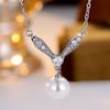 Shiny White Zircon Imitation Pearl Pendant Necklace for Women Silver Color Clavicle Chain Luxury Fine Jewelry Party Gifts
