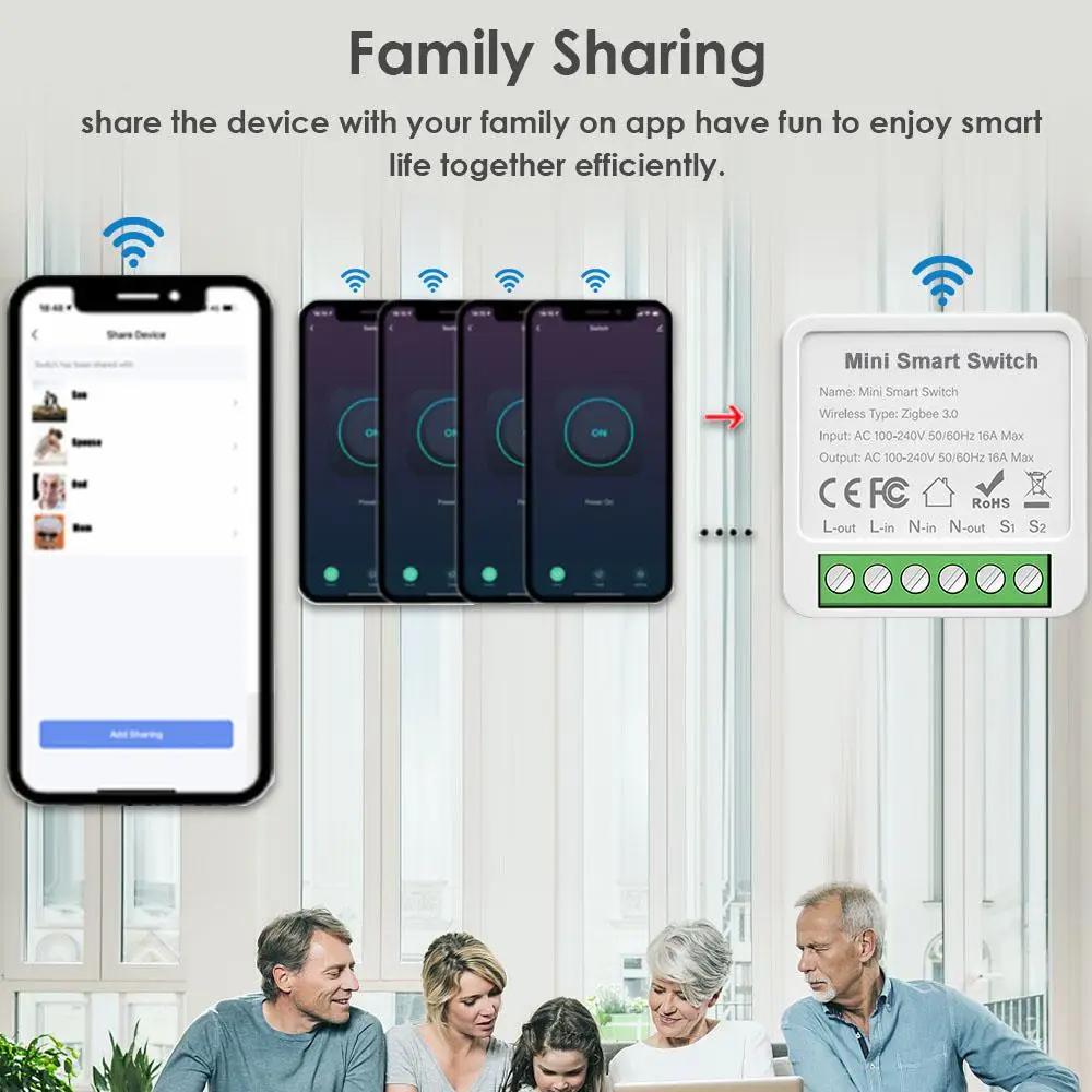 Tuya WiFi Мини-умный переключатель 16A/20A DIY Реле-автомат 2-стороннее управление Таймер Голосовое управление Умный дом