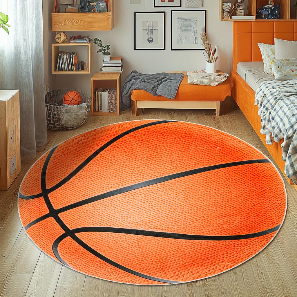 Soft Round Basketball Rugs Kids Teen Shaggy Bedside Rugs Basketball Lovers Decor Game Room Bedroom Living Room Floor Round Rugs