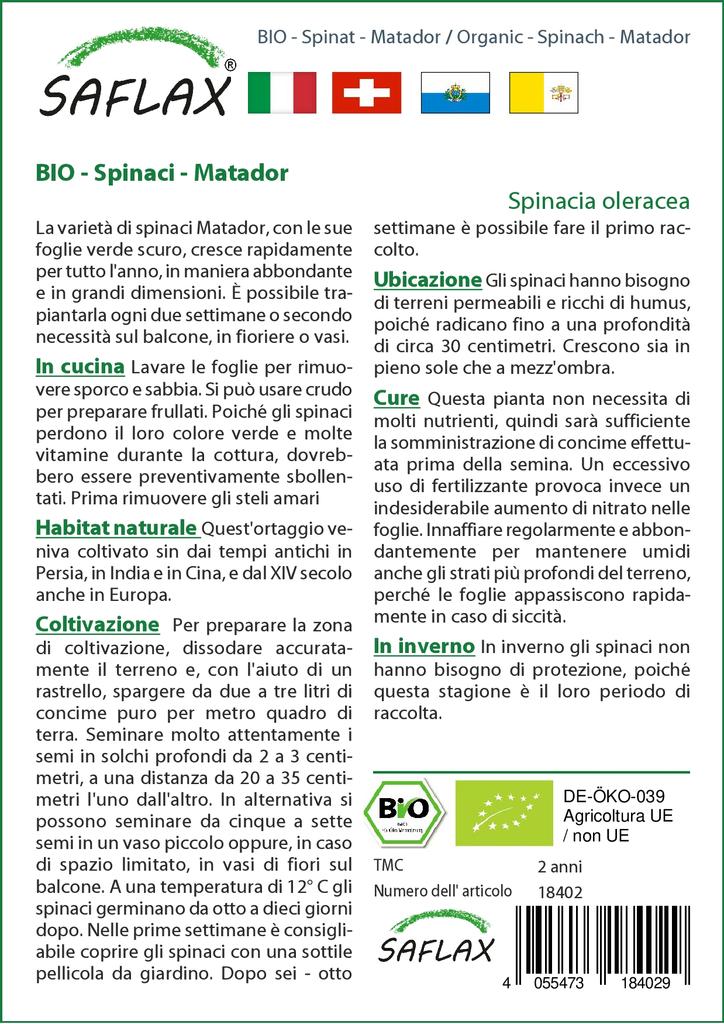 SAFLAX Garden in the Bag - Органический - Шпинат - Матадор - 300 семян - С субстратом в подходящем пакете - Spinacia oleracea