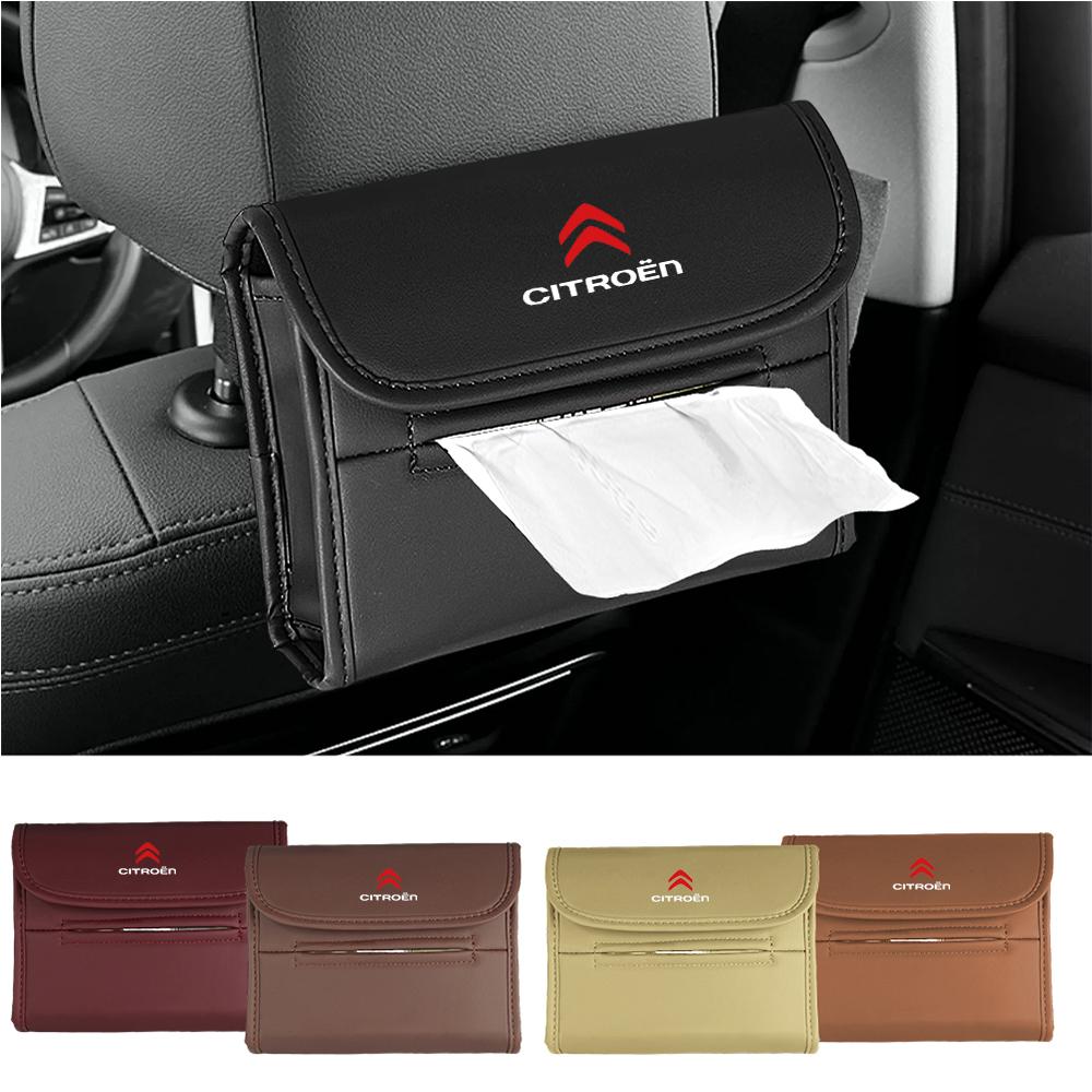 MGHK6 1pc Leather Car Tissue Box Car Seat Back Tissue Hanging Storage Bag For Citroen C1 C2 C3 C4 Berlingo C3 Aircross C5X C5 Aircross