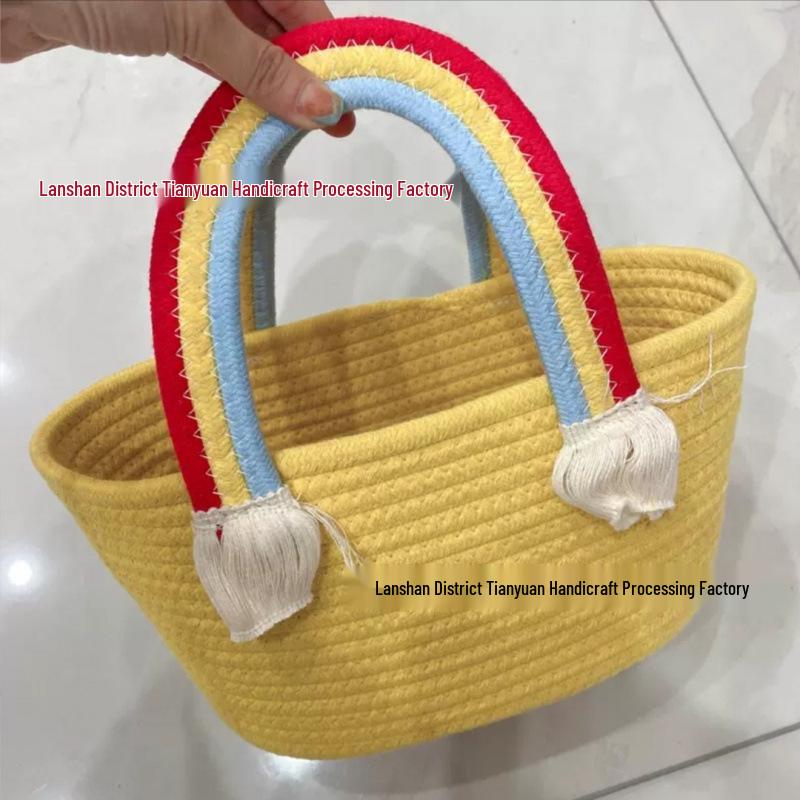 Радужное облако детская корзина: Плетеная сумка из хлопковой веревки и сувенир на день рождения