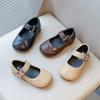 Girls Leather Shoes Round Toes Soild Color Kids Flat Shoes Non-slip Soft Sole 2025 New Children Princess Shoes Hook&loop Comfort