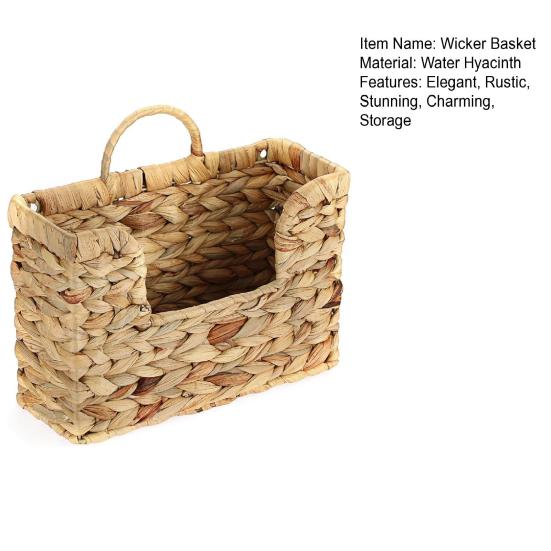 Handwoven Water Hyacinth Basket Wall Magazine Organizer for Book File Newspaper Rustic Wicker Storage Bin with Single Handle for Entryway Bathroom