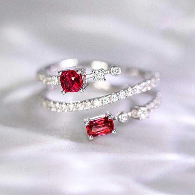 Huitan Newest Red Cubic Zirconia Rings for Women Temperament Finger Accessories Silver Color Luxury Wedding Party Trendy Jewelry