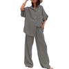 Women's Casual Sets Summer Cotton and Linen Short-sleeved Lapel Shirt Straight Trousers Two-piece Set