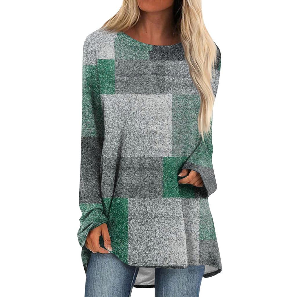 Fashion Women's Casual Long Sleeved Round Neck Printed Tops