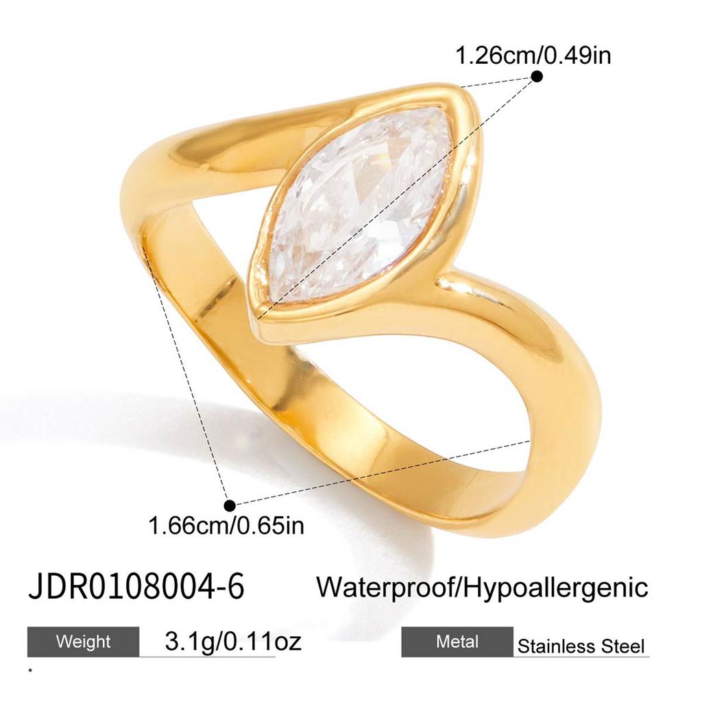 Youthway Classic Horse Eye Shape Zircon Rings For Women  Gold Plated Stainless Steel Rings Fashion Jewelry Christmas Gift