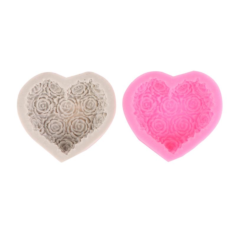 1Pc Heart Rose Flowers Shape Silicone Mould Diy Fondant Chocolate Soap Mold Candle Polymer Clay Molds Crafts Base Tool
