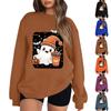 Women's Casual Fashion Printed Long Sleeved Knitted Sportswear Top, Loose Fit Halloween