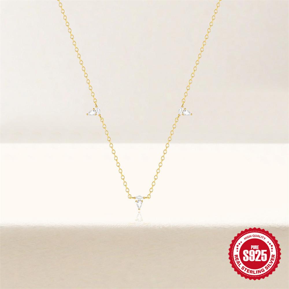 S925 Sterling Silver Geometric Diamond-Set Temperament Clavicle Necklace Irregular Zircon Versatile Necklace