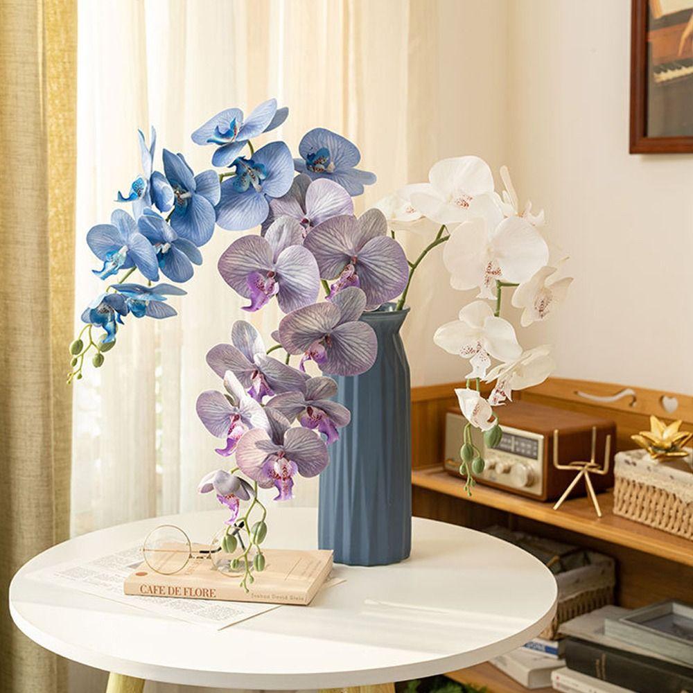 9 Head Artificial Phalaenopsis Branches Real Touch Fake Flowers Office Desktop