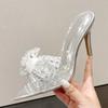 Liyke Size 35 -41 Sexy Pointed Toe Mule High Heels Stripper Slipper Crystal Bowknot Pvc Transparent Shoes For Women Gold Sandals