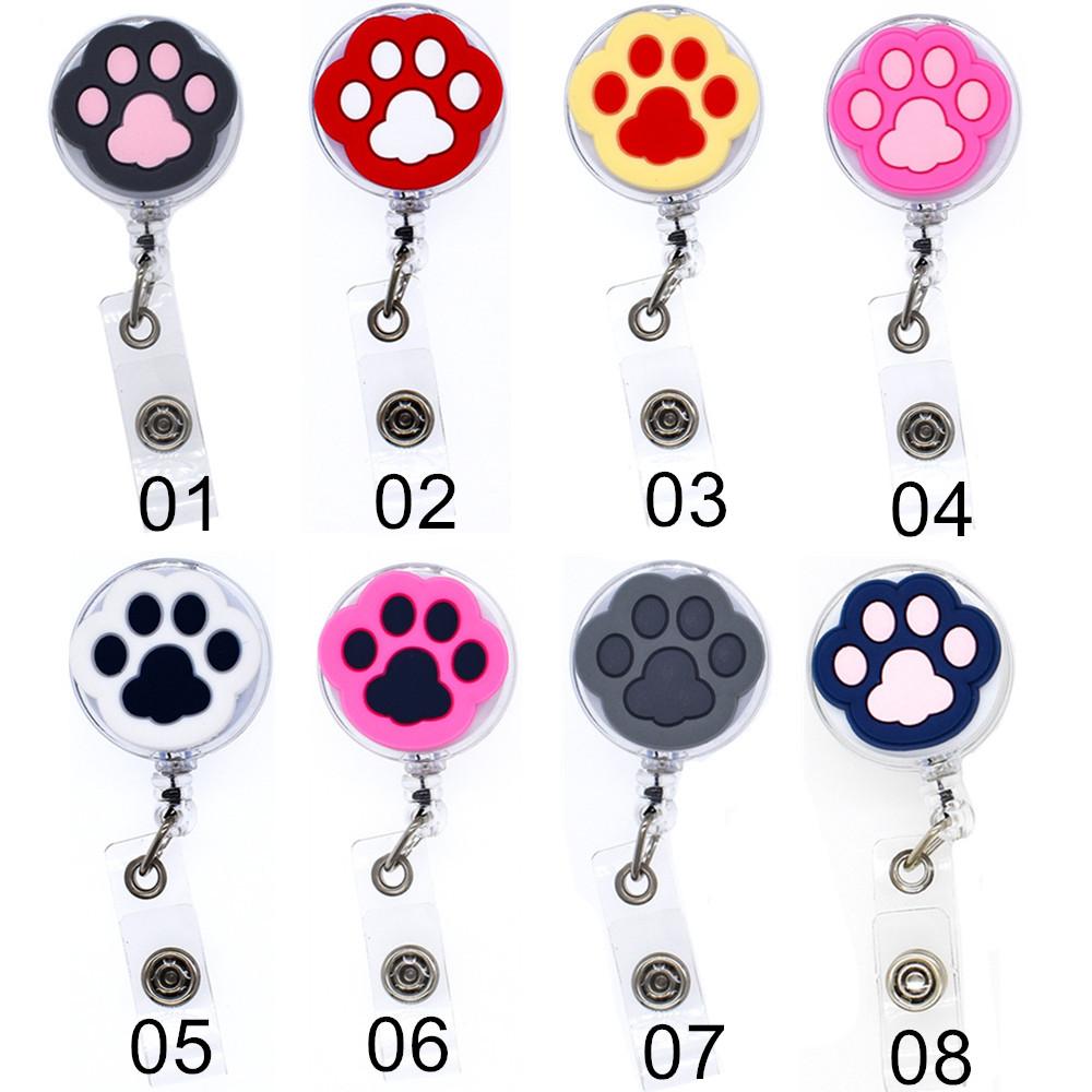 PVC Students Doctors Nurse Retractable Badge Holder Cartoon Cat Paw ID Card Holder Name Card Holder