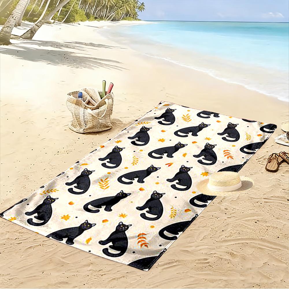 Black Cat Pattern with Fall Leaves Beach towel quick-drying for travel outdoor sports jogging beach and swimming