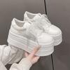 Genuine Leather/lace Mesh Flat Womens White Sneaker Summer Round Toe Platform 7.5CM Thick Botton Lace-up Sports Shoes