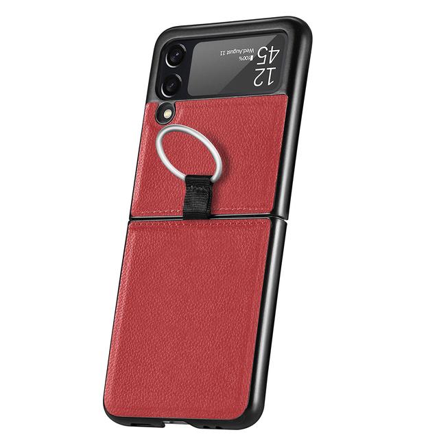 Lightweight Slim Folding Design Leather Case For Samsung Galaxy Z Flip3 Flip 3 5g With Ring Holder Protective Coque