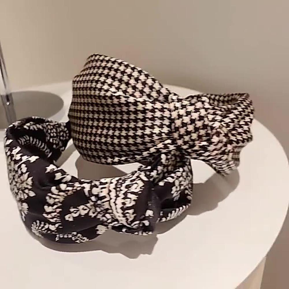 Non Slip Flower Lattice Wide Side Knot Headband Korean Head Wrap Women Hair Hoop Grid Hairbands