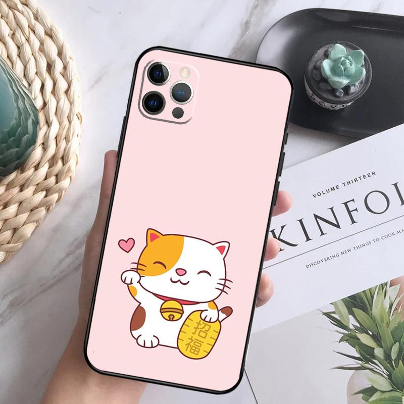 Японский чехол Lucky Cat Maneki Neko для iPhone 11 12 13 Pro Max X XR XS Max 7 8 Plus SE 2020 12 13, задняя крышка мини-телефона