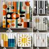 Geometric Line Round Color Block Shower Curtain Artistic Styling Simple Modern Polyester Shower Curtain Bathroom Decoration