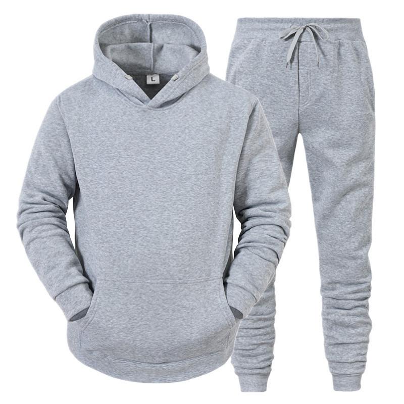 Danmo Sport Suit Men Fashion Hoodie Pant Set Cotton Hooded Autumn Casual Solid Color Tracksuit Set