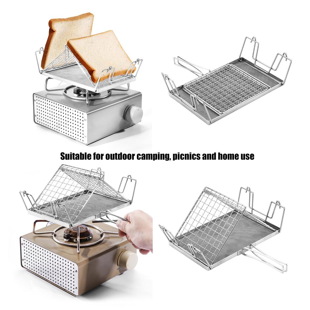 Bread Toaster Stand Folding Grill for Campfire & Picnics Adjustable Barbecue Stainless Steel Camping Toaster Holder Rack