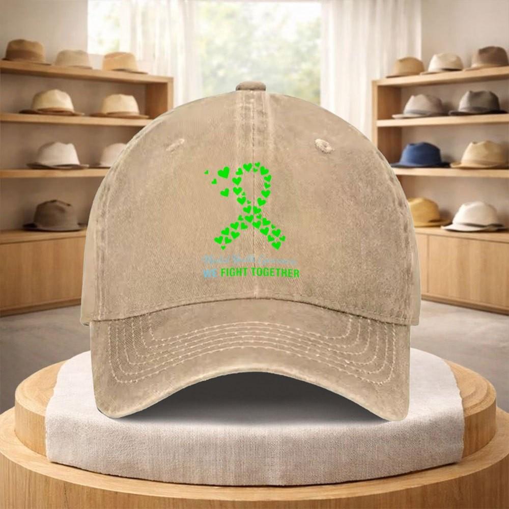 Кепка для бейсбола с зеленым бантом awareness о психическом здоровье, стираный деним, регулируемая, для активного отдыха и спорта
