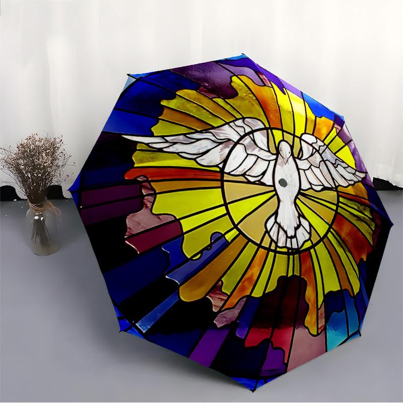 1pc Stained Glass Dove Automatic Folding Umbrella - Portable Collapsible 8-Rib Umbrella for All Seasons yy251119213