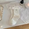 Женские милые вышитые носки-гольфы средней длины без косточек с бантом из кружева