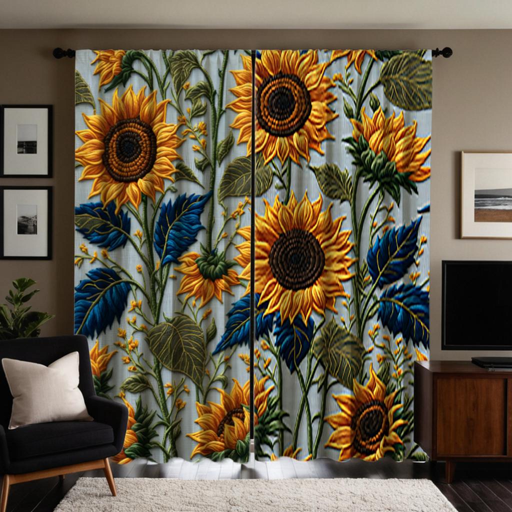 Комплект из 2 предметов, декоративная занавеска с вышивкой в виде подсолнуха, желтая занавеска с цифровой печатью, украшение для дома, стиль Decorat