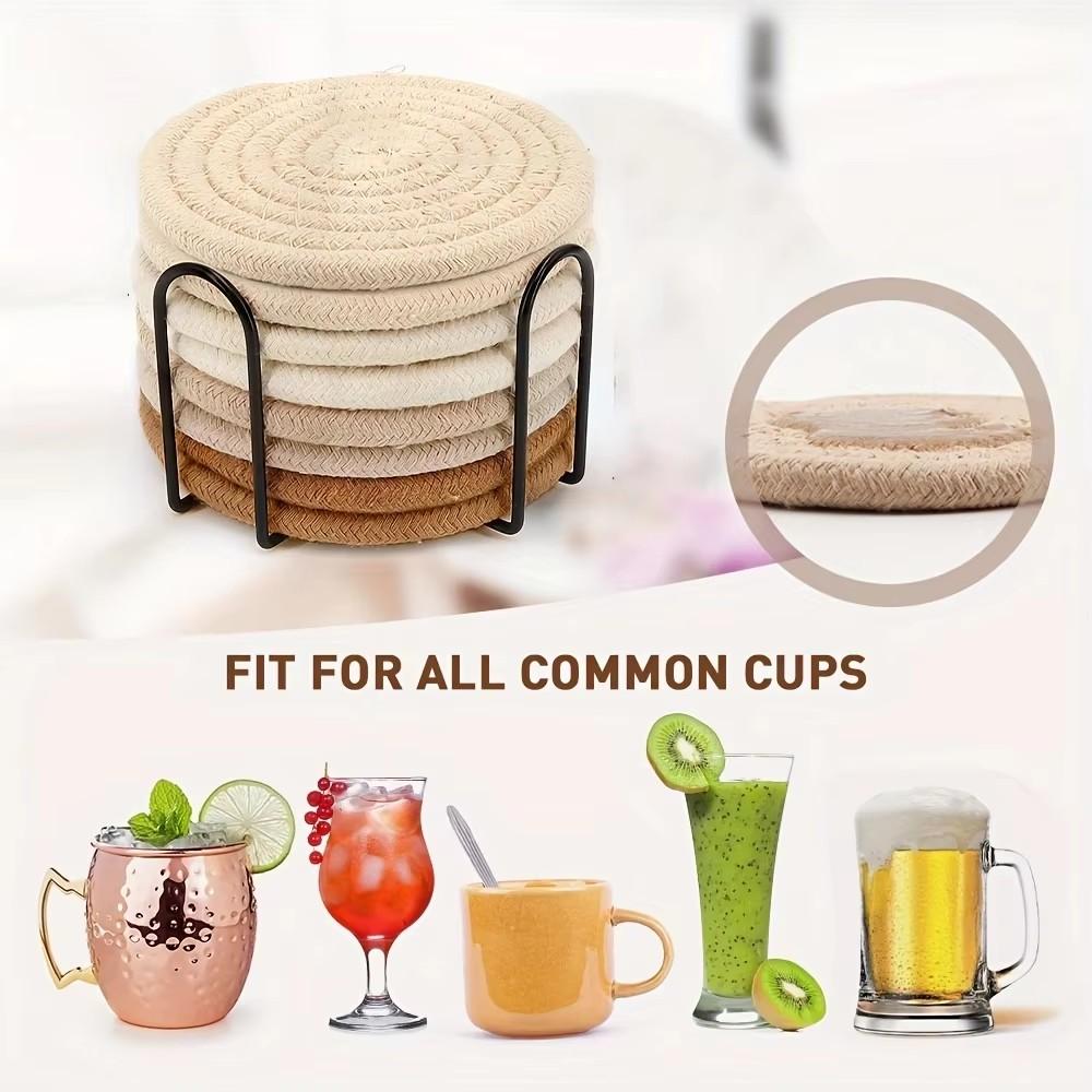 4pcs Woven Coaster Set High-Temperature Resistant Cup Coasters Absorbent Coasters For Coffee Tea Drinks Pads Table Decoration