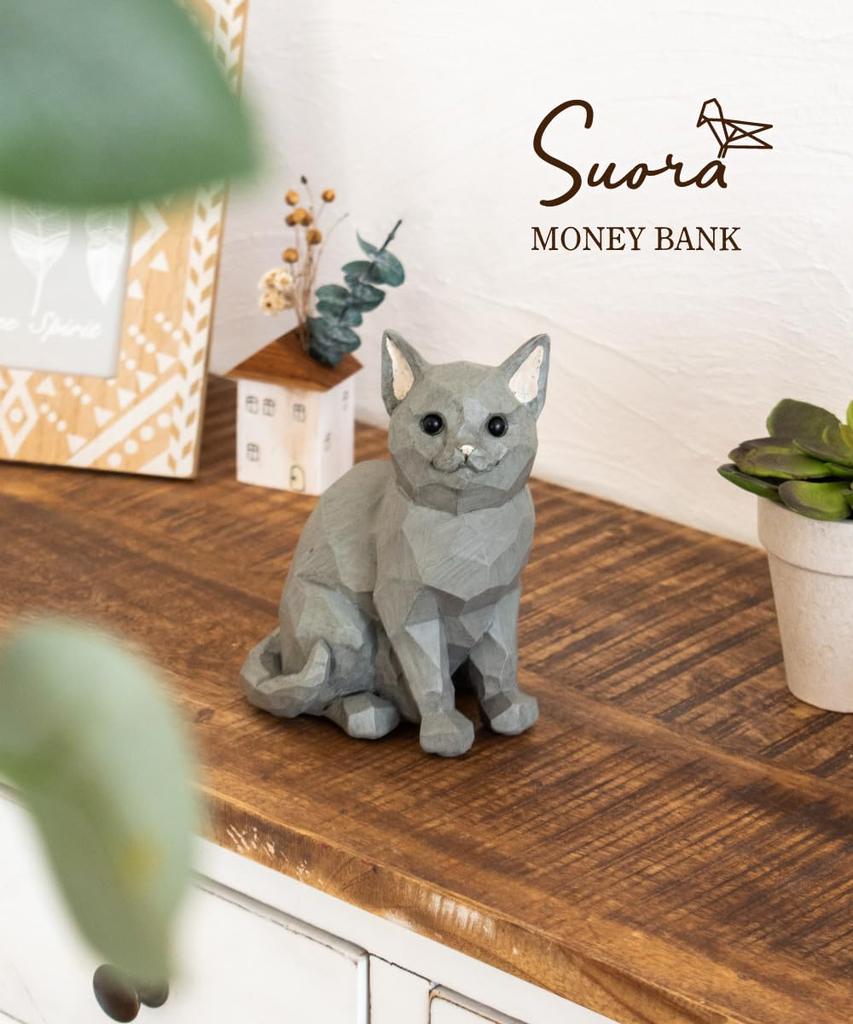 Копилка Банк для денег Животное Кошка Резьба по дереву Предмет интерьера Suora