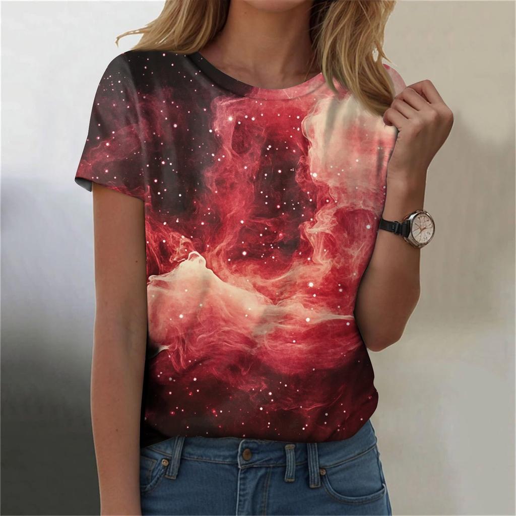 Женская мода повседневная футболка с круглым вырезом и короткими рукавами с принтом неба
