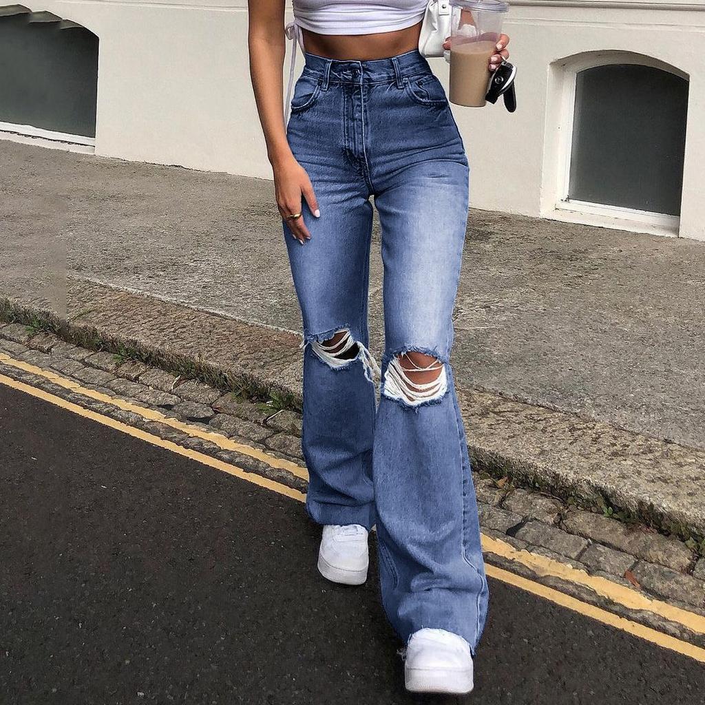 Джинсовые широкие брюки, рваные джинсы Bootcut
