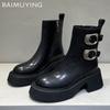 Кожаные массивные женские ботильоны на платформе, дизайнерские туфли на среднем каблуке, тренд 2025 года, зимние новые туфли-лодочки в готическом стиле для мотоциклистов, Botas De Mujer