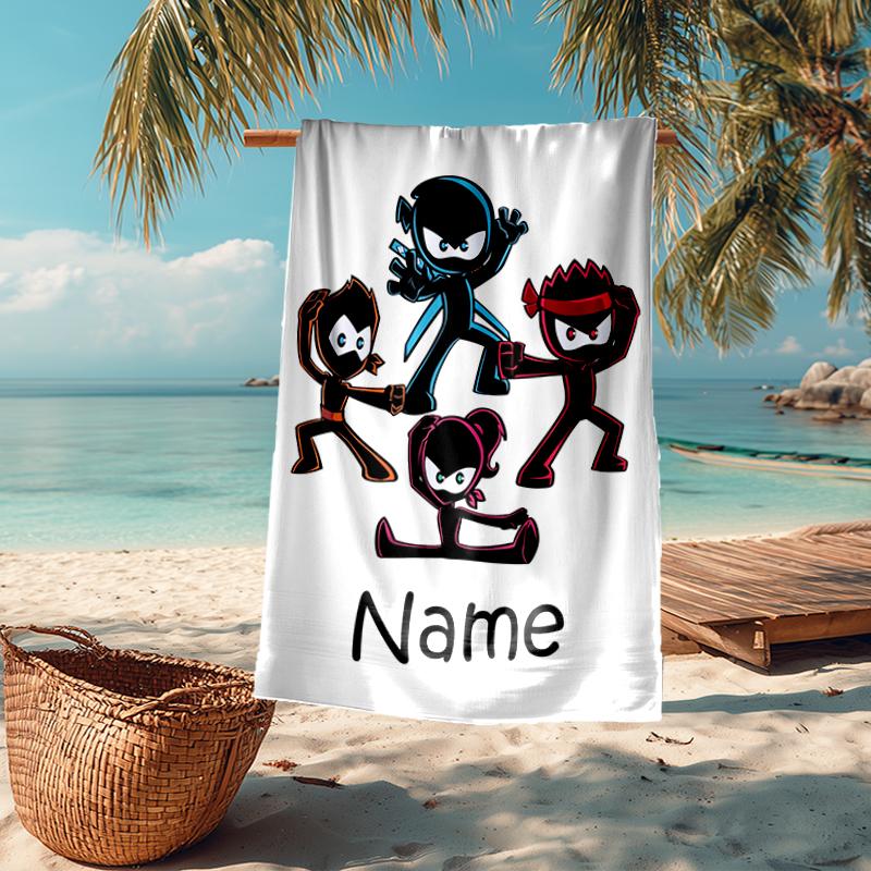 Custom Name Ultra-Soft Beach Towel with Ninja Kidz Theme,Ideal for Pool - Camping, Diving - Perfect Travel Essential, Vibrant Beach Towel.