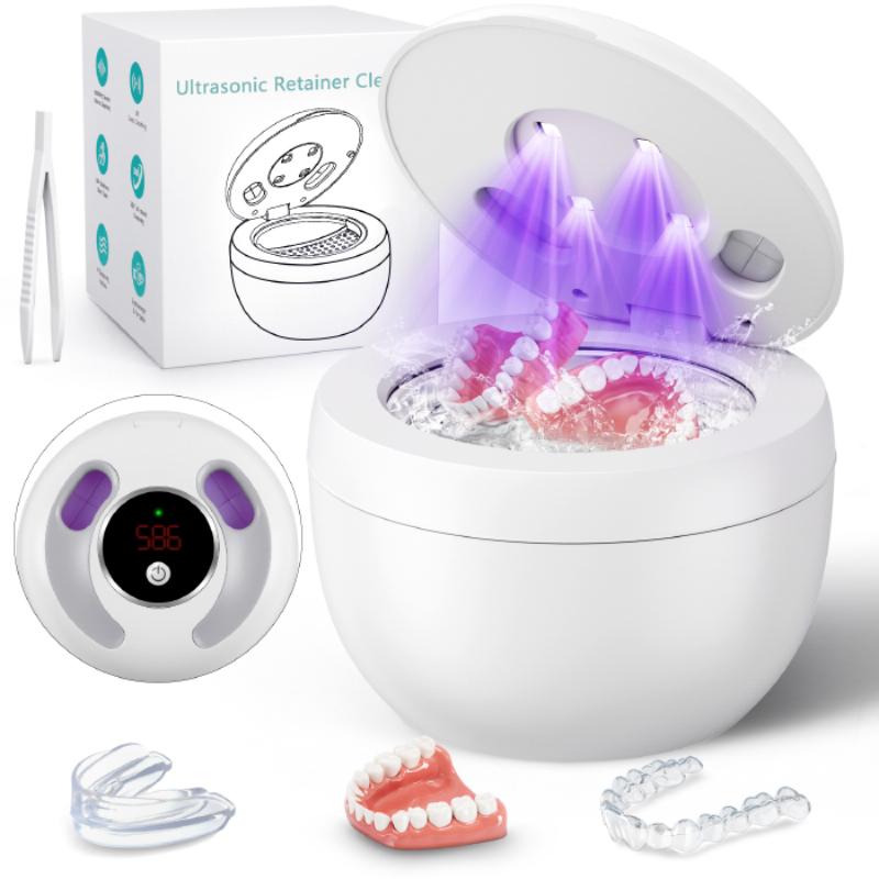 2-in-1 Ultrasonic Denture Cleaner 4 UV Lamps 45kHz 4 Cleaning Modes Digital Display for Household Use Mouthguards Retainers