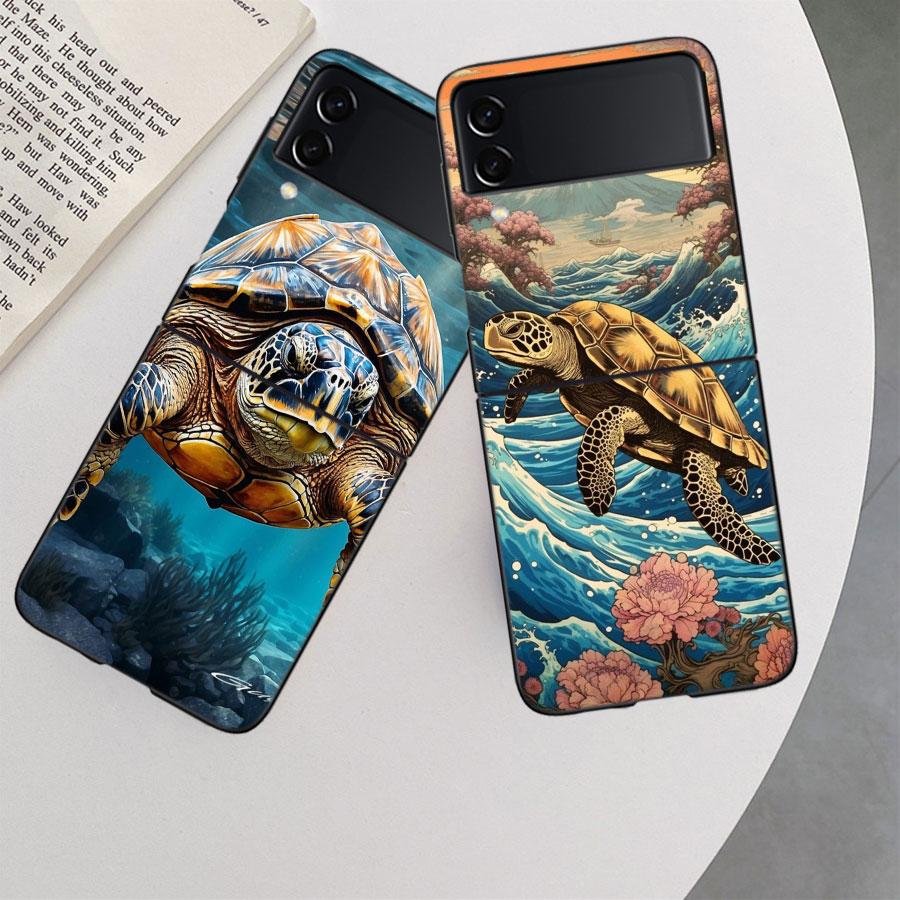 Marine Organisms, Sea Turtles, And Animals Phone Case For Samsung Z Flip 7 6 5G Galaxy Z Flip 5 4 3 Black Hard Cell Cover Luxur