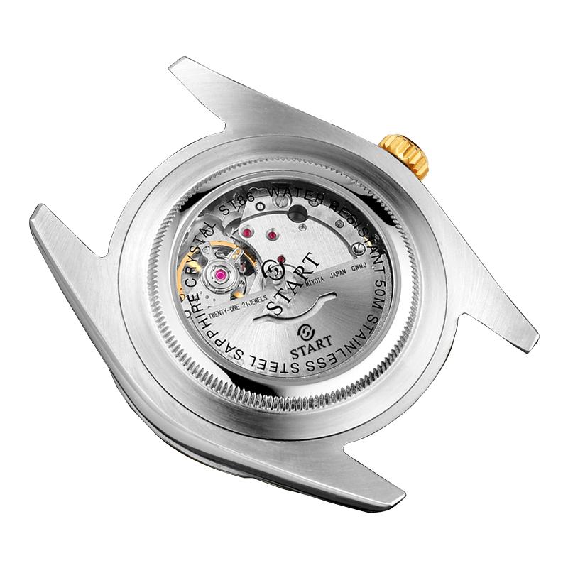 Start Мужские механические часы с функцией календаря, водонепроницаемые часы, светящаяся шкала, циферблат, золотые часы