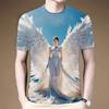 2024 Summer New Short Sleeve 3D Printed Angel Wings Trend Round Neck T-shirt Top