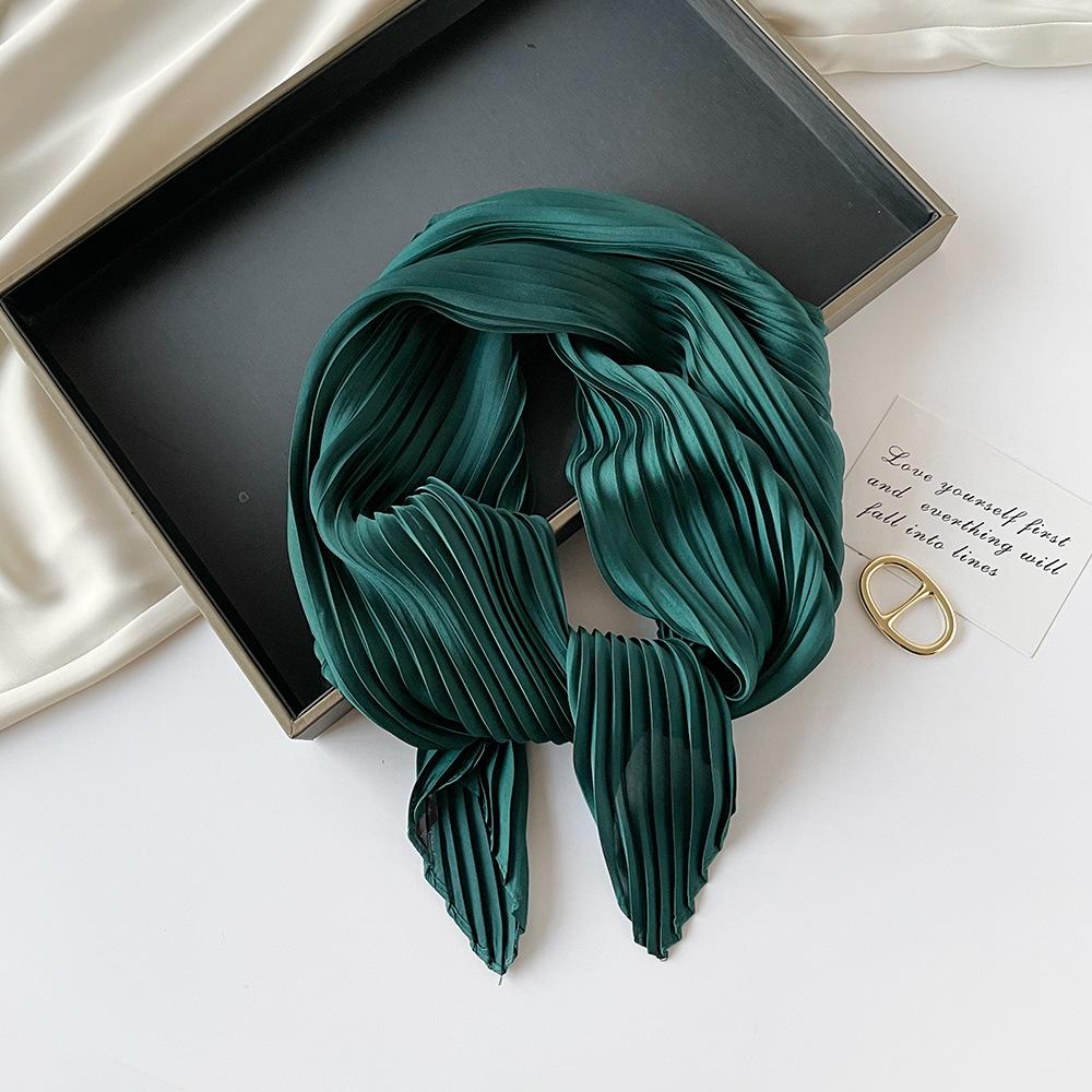 Summer solid color crumpled silk scarf female dopamine orange wear bright color imitation silk scarf sweet Japanese and Korean small headband