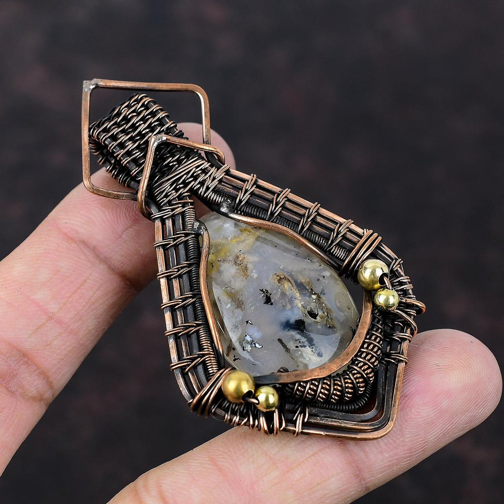 Кулон с агатом, медная проволока, кулон, антикварные ювелирные изделия ручной работы, новый кулон, медная проволока, драгоценный камень, ювелирный подарок для мамы