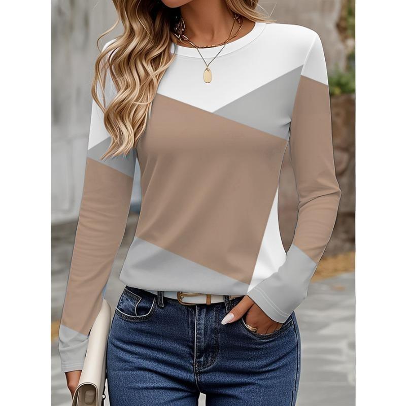 Spring And Autumn Long Sleeve Printed T-Shirts Women Basic Casual Tops Female Loose Round Neck Tees Clothing