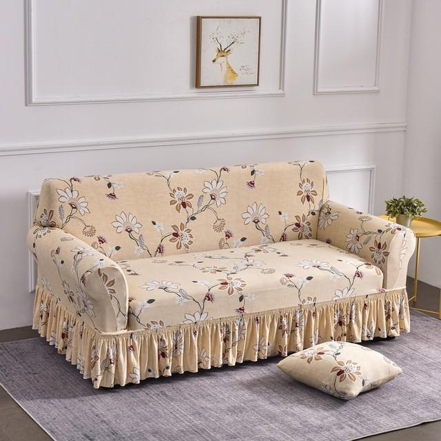 Чехол для дивана с цветочным принтом, эластичные чехлы на юбку для дивана из спандекса, эластичные съемные чехлы для дивана для гостиной