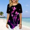 Women Plus Size Ladies Tee Shirts Purple Crystal Butterfly Print Loose Casual Tops Female Irregular Summer Clothes