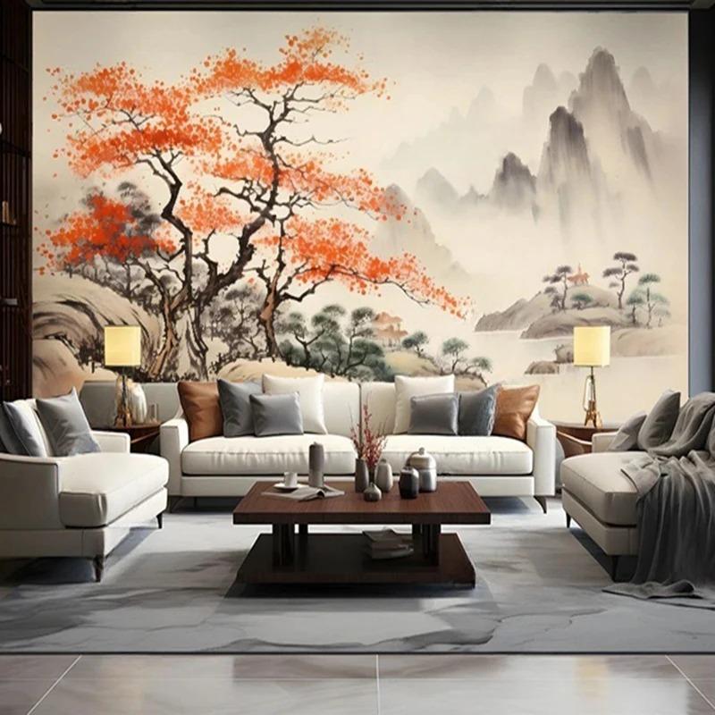 Natural Scenery Mural Oil Painting Hand-Painted Tree Mountain Wallpaper Home Decor Wall Backdrop 3d Mural
