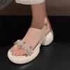Fashion Temperament Lady Round Heel Sandals Summer New Round Head Beaded Flower Waterproof Platform Non-slip High Heels