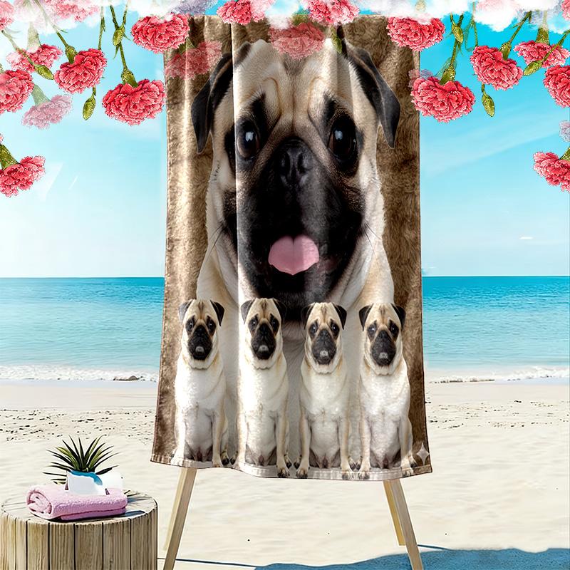 Bulldog Print Beach Towel, Large Soft Quick Dry Towel for Beach Camping Swimming