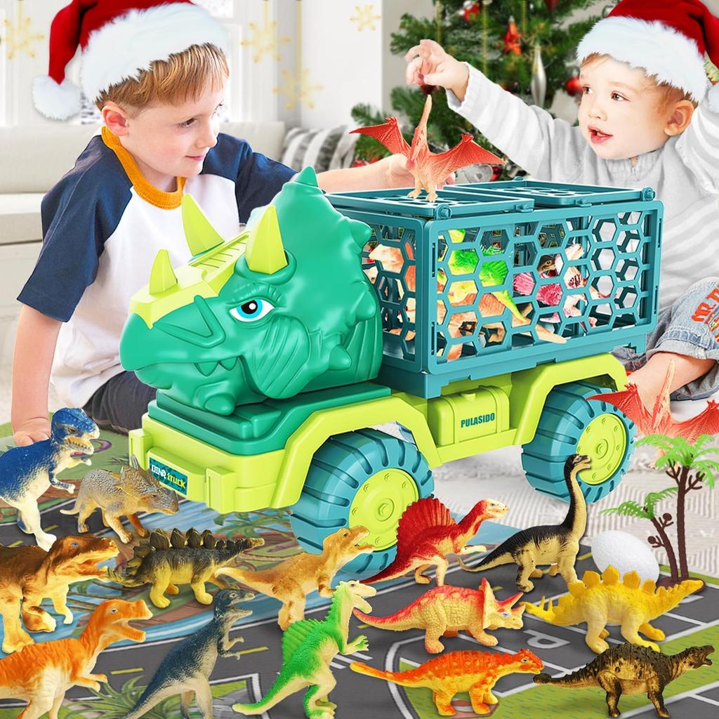 Large Dinosaur Truck Toys for Kids Jurassic Tyrannosaurus Rex Transport Car Carrier Truck with Dino Figures Eggs for Boys Girls